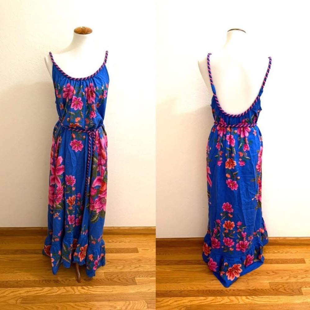 L4. FARM Rio Blue and Pink Ruffled Maxi Sundress - Picture 2 of 2